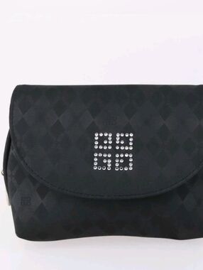 Vintage Givenchy Black Quilted Crystal Logo Wristlet Clutch